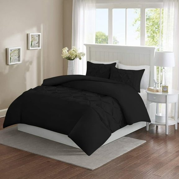 DNG Creations 1 Piece Half Pinch Pleated Duvet Cover 100% Egyptian Cotton, 800 TC- With Zipper Closure & Corner Ties ( Solid Black - Twin/Twin XL )