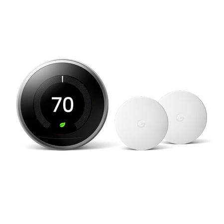 Nest Learning Thermostat - Smart Wi-Fi Thermostat Stainless Steel And Nest Temperature Sensor 2 Pack