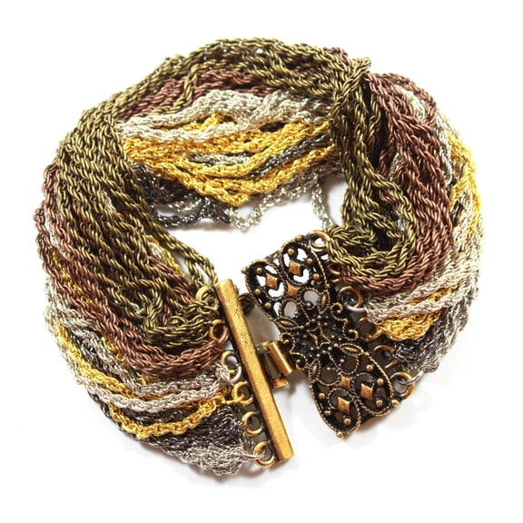 Multi-Strand Twisted Chain Bracelet with Vintage Filigree Clasp in Fall Colors Jewelry Necklace Bracelet Gold Silver