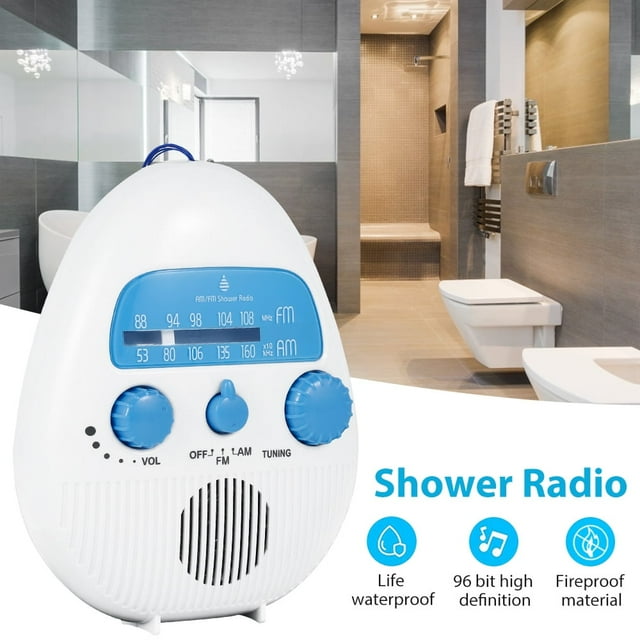 AMERTEER Horloge Radio de Douche Suspendue Étanche - Mini Haut-Parleur Radio de Douche Portable Étanche avec Horloge, Écran LCD pour Maison, Plage, Salle de Bain, Extérieur