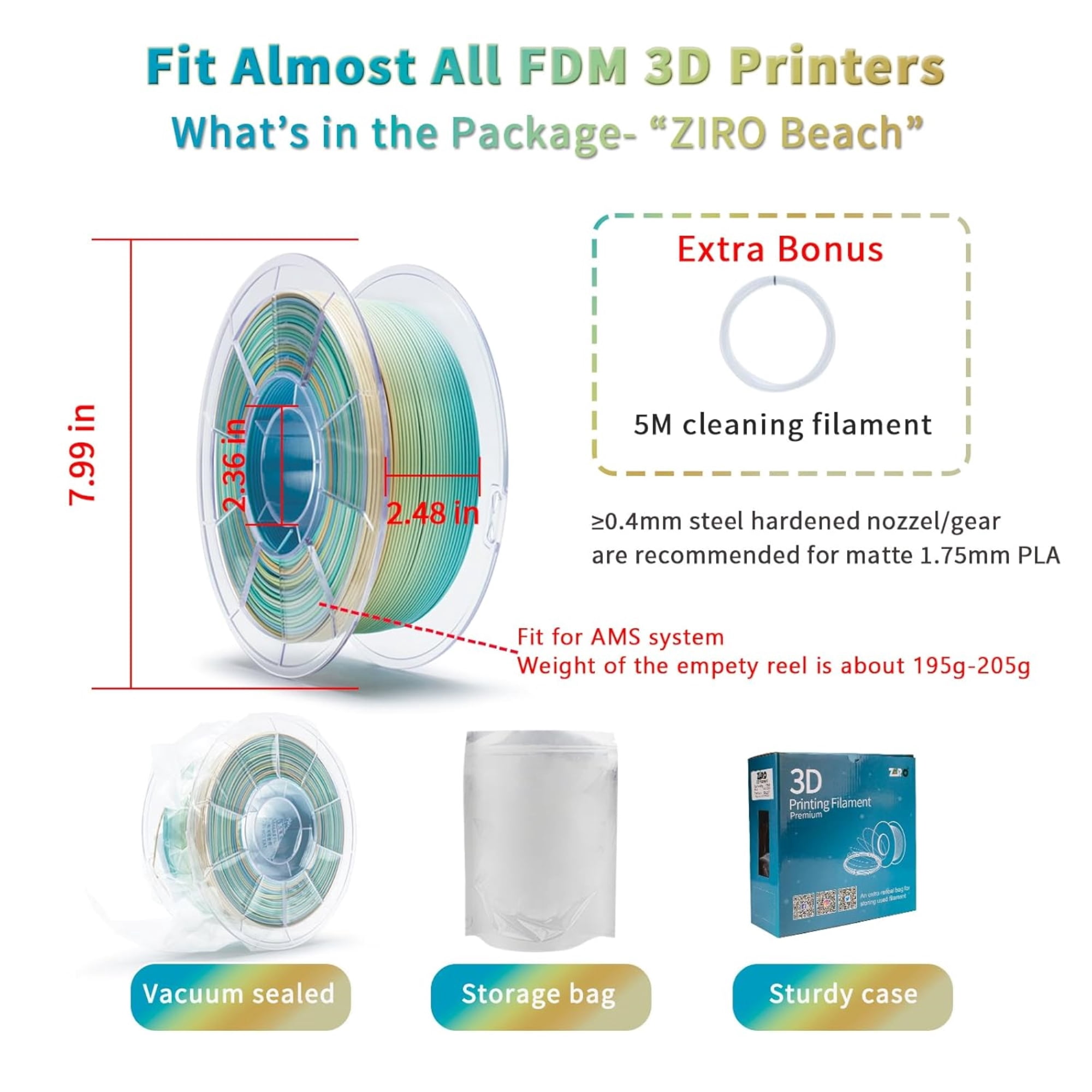 Ziro 3D Gradient Matte PLA 1.75mm 1kg, Beach