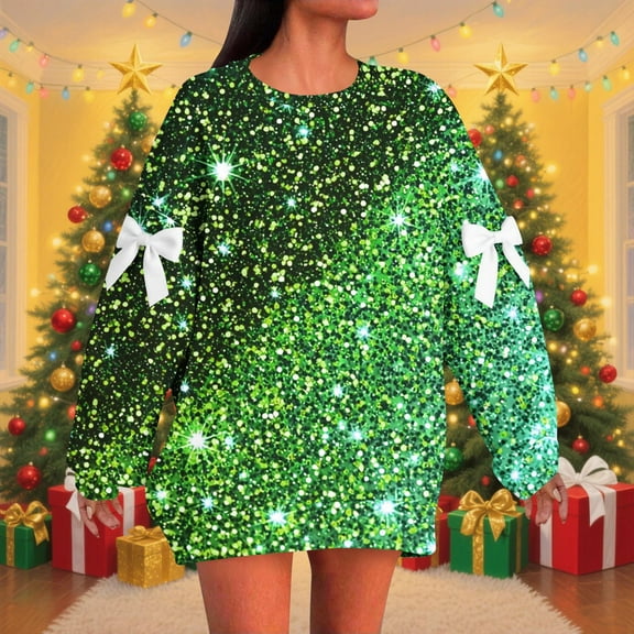 Hipattires Womens Sweatshirts Crewneck Plus Size Ribbed Pullover Merry Christmas Long Sleeve Green Trendy Tops for Women Sweatshirts