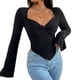 thumbnail image 2 of Top corto de manga larga y cuello cuadrado para mujer - Poliéster/spandex, delantero asimétrico, estampado para todas las estaciones, 2 of 8