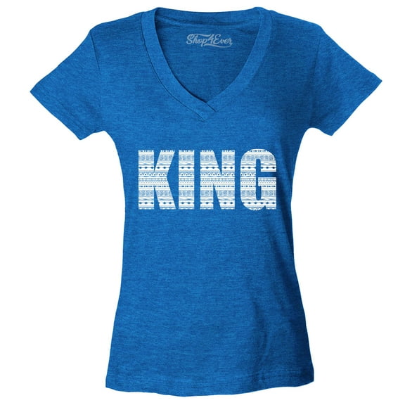 Shop4Ever Women's King African Pattern Style Slim Fit V-Neck T-Shirt Medium Heather Royal Blue