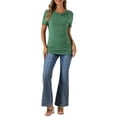 thumbnail image 2 of INSPIRE CHIC Women's Short Sleeve Button Decor Ruched Front Casual  Basic T-shirt M Dark Green, 2 of 6