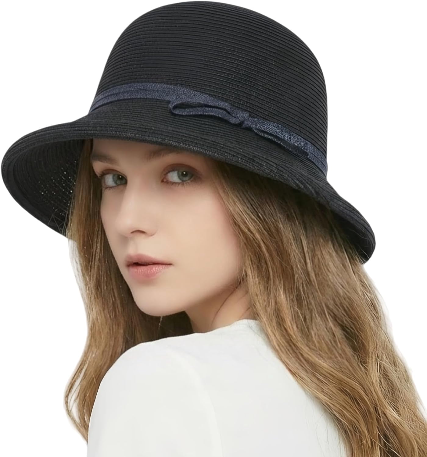 Kukuzhu Straw Bonnet Hat for Women, Wide Brim Foldable Packable Sun Bucket Hat UPF50+ Summer Beach Cap for Travel Outdoor