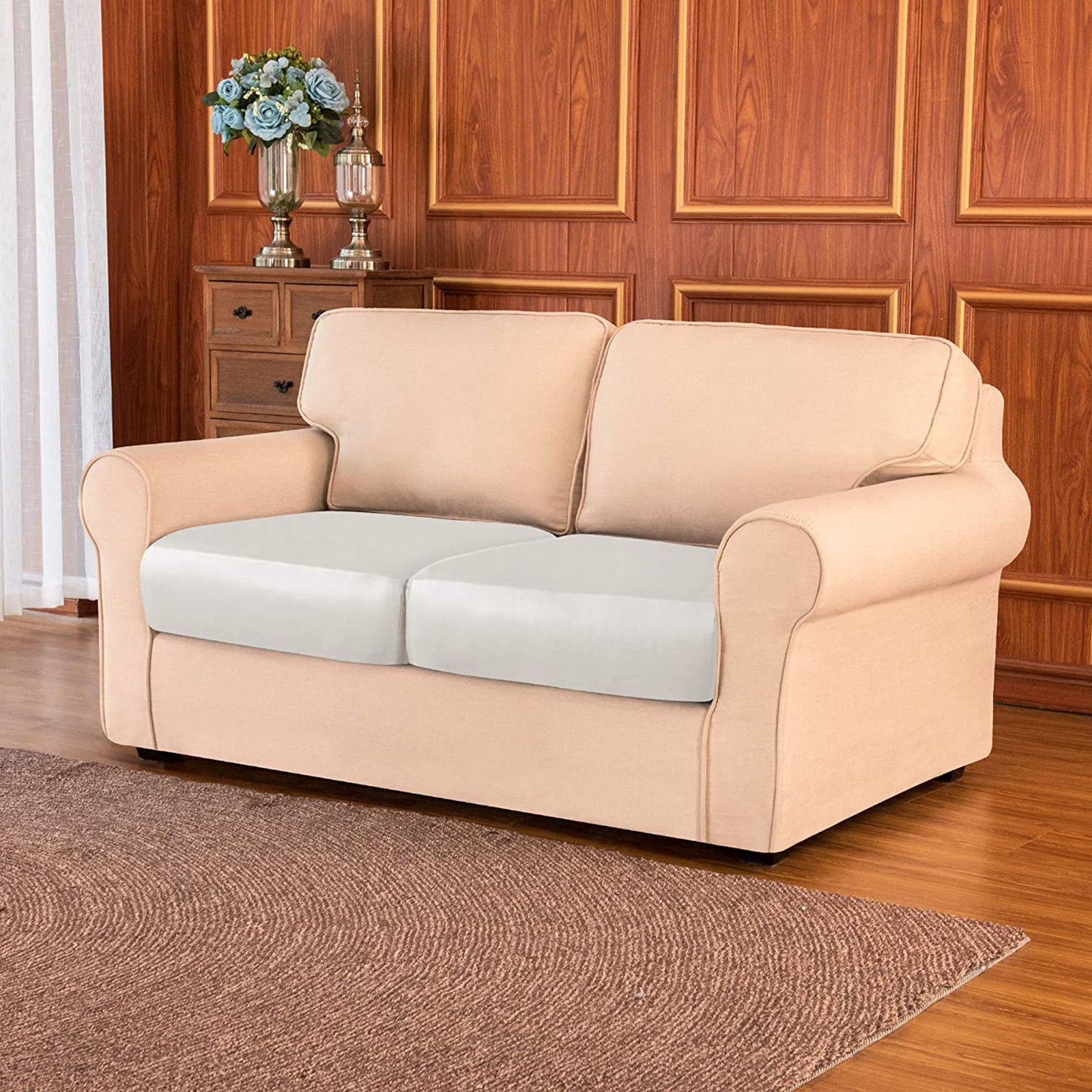 Water Resistant Cushion Cover, Leather Couch Cushion Cover Soft Furniture Protector Easy to Clean and Durable Cushion Cover for Restaurant-white-2-Seat