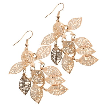 Worgeous 1 Pair Gold Plated Hoop Earrings for Women Long Layered Leaf Earrings Boho Chandelier Dangle Earrings Vintage Statement Drop Earrings