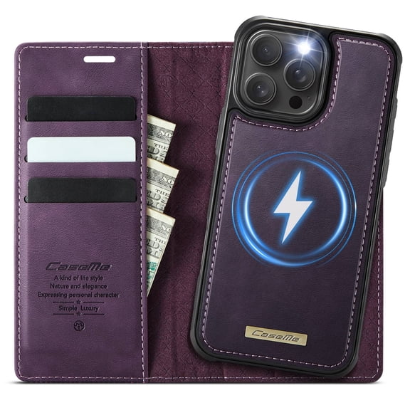 Magnetic 2 in 1 Magsafe Detachable Wallet Case for iPhone 16 Pro Max with Card Holder Women Men, Retro PU Leather【RFID Blocking】Kickstand Shockproof Cover