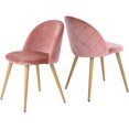 thumbnail image 6 of Dining Chairs Set of 2, Modern Velvet Kitchen Room Chair Upholstered Accent Leisure Side Chairs with Oak Legs, Pink, 6 of 7