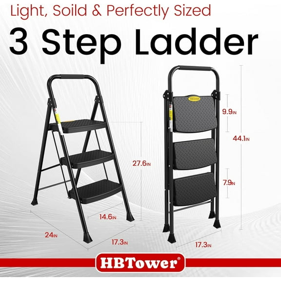 Heavy Duty Step Ladder for Adults, Wide Anti-Slip Pedal Folding Ladder with 500 lbs Capacity