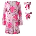 thumbnail image 4 of Dresses for Women 2025 Elegant Classy Halloween Fashion Printed Dress 70S Hippie Disco Long Sleeve Sun Dress Pink S, 4 of 6