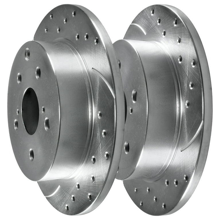 AutoShack Front and Rear Drilled Slotted Brake Rotors Silver Set