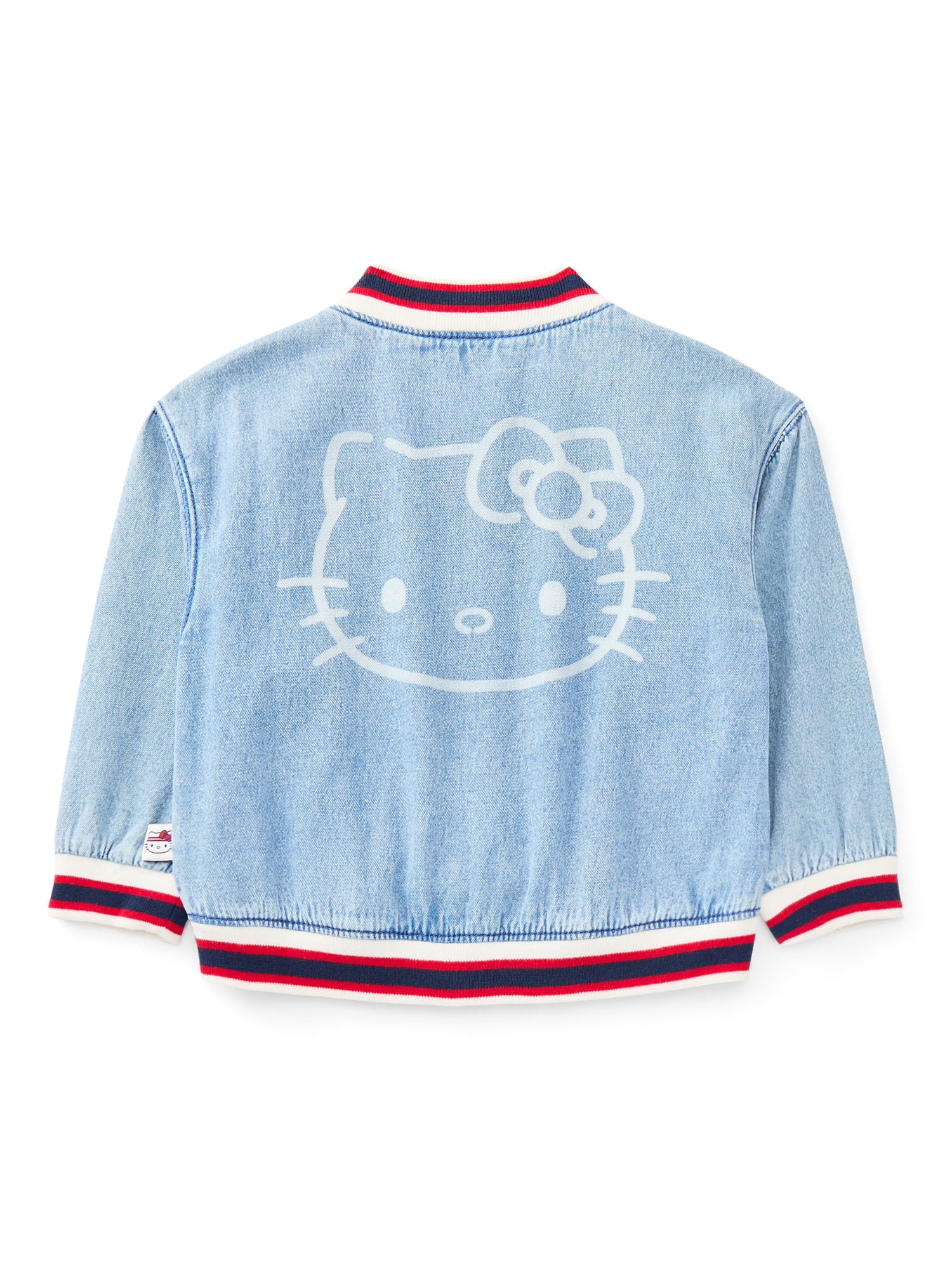 Wonder Nation Hello Kitty Girls Cotton Denim Bomber Jacket, Midweight, Sizes 4-18