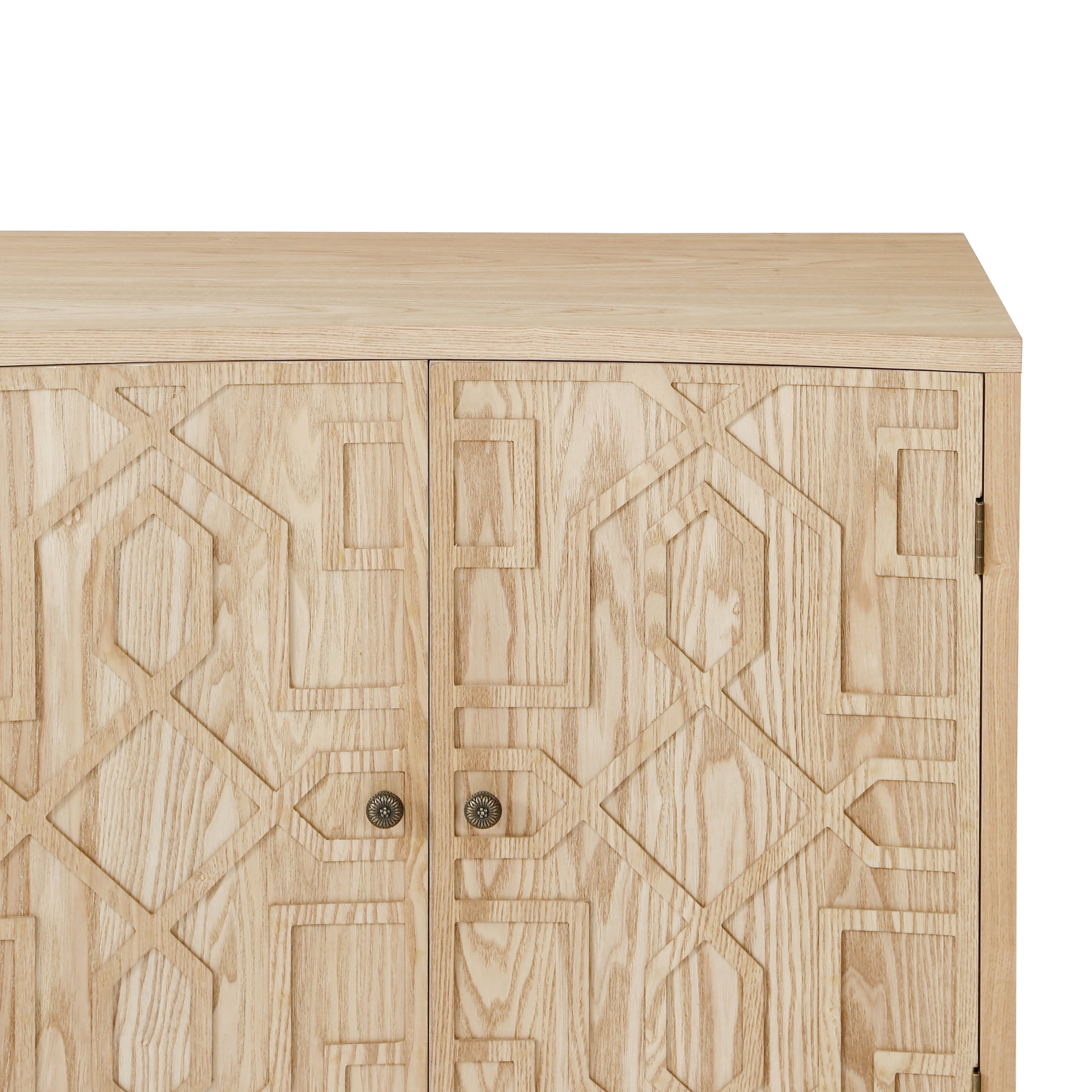 Christopher Knight Home Modern Moroccan Accent Cabinet, Geometric Wood Doors, Copper Knob, Adjustable Shelves, Natural