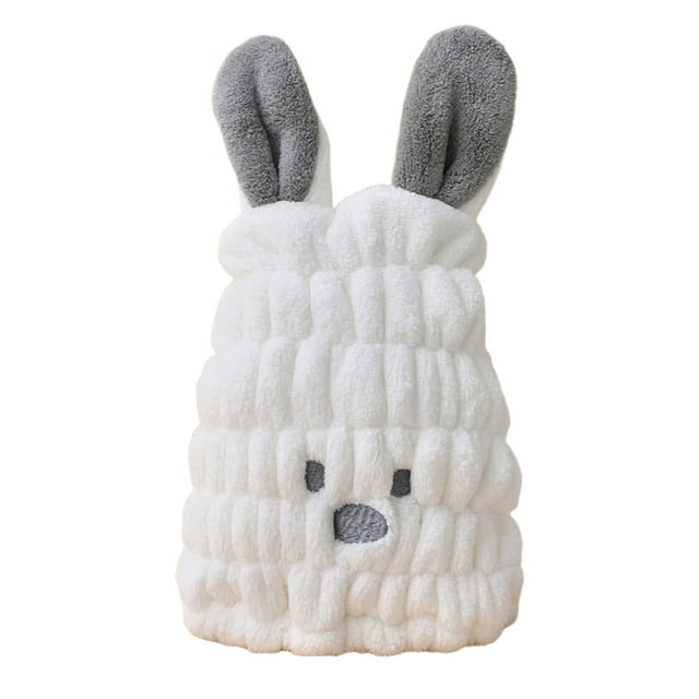 Bathroom for Kids Soft Coral Hair Towels Quick-Dry Rabbit Ears Design Absorbent Bath Caps for Gentle Drying