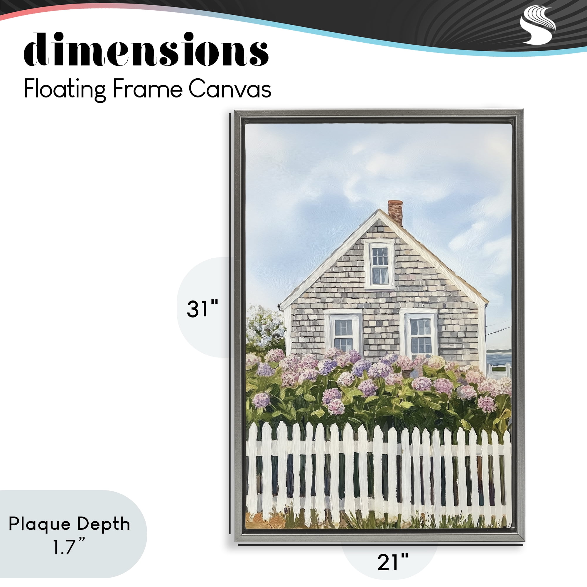 Stupell Industries Coastal Cottage Hydrangea Garden Gray Framed Floater Canvas Wall Art, design by Sisi and Seb