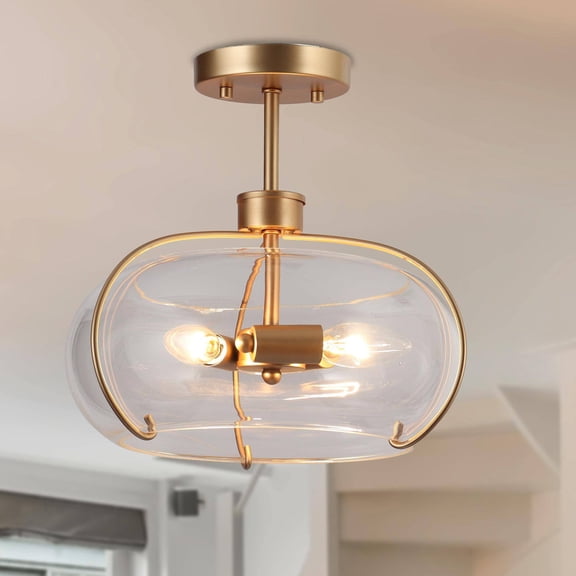 Riccandim 12-in Matte Gold Indoor 3 -Light Semi-flush Mount Light with Clear Glass