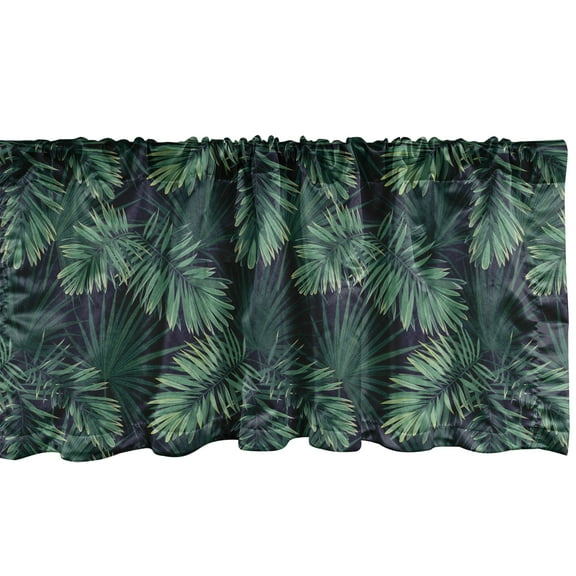Ambesonne Palm Window Valance, Exotic Jungle Foliage Pattern, 54" X 18", Jade Green Navy Green