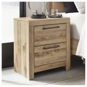 Signature Design by Ashley Hyanna 2-Drawer Nightstand – Modern Farmhouse Rustic Tan Brown Night Stand with USB Charging Ports