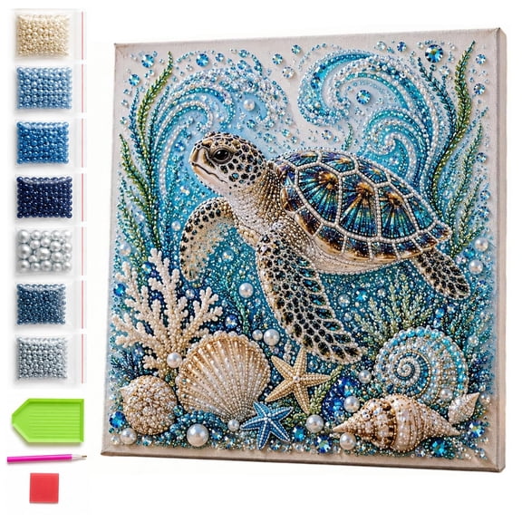 Ocean Theme Pearl Art DIY Kit, 3D Sparkling Coastal Wall Decor, Ocean Animal Diamond Art Kits for adults & Beginners, Relaxing DIY Craft to Create Stunning Coastal Artwork