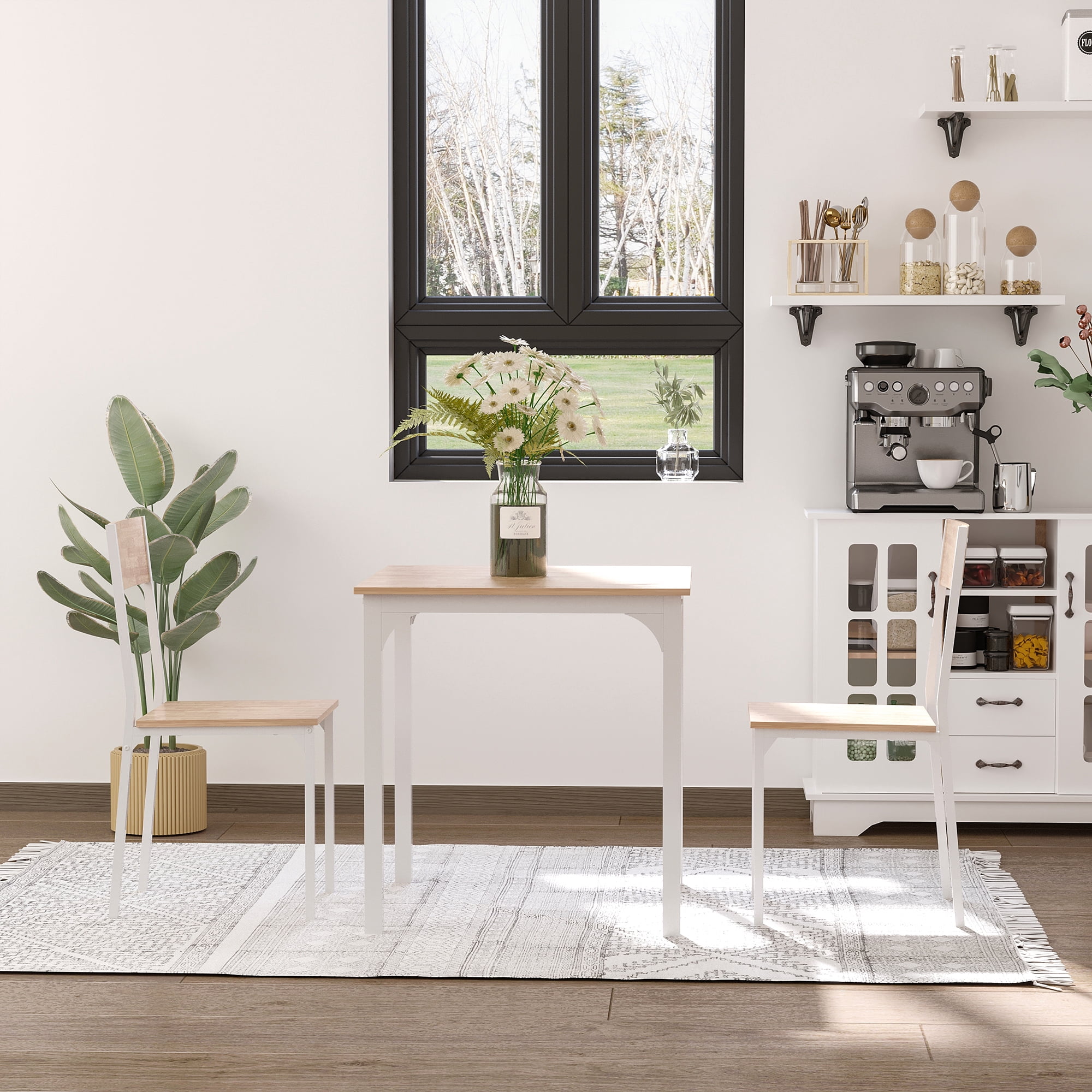 HOMCOM 3-Piece Wooden Square Dining Table Set for 2 with 1 Table and 2 Chairs, White