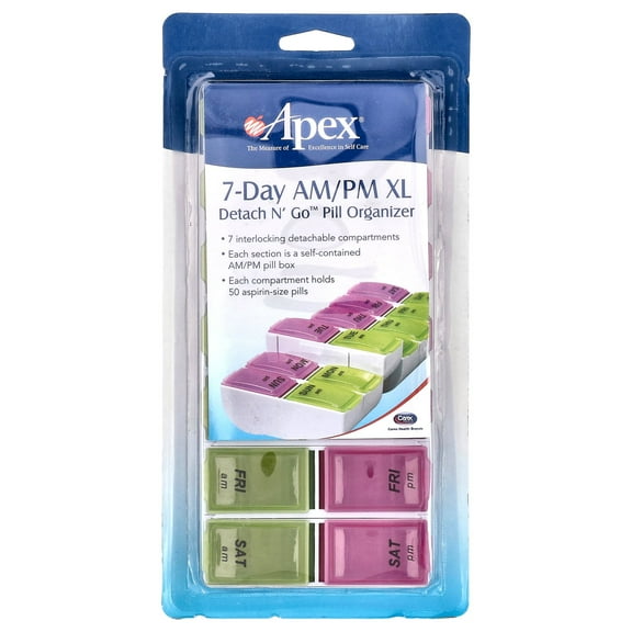 Carex Apex 7-Day AM/PM XL Detach N' Go Plastic Pill Organizer, 1 Count