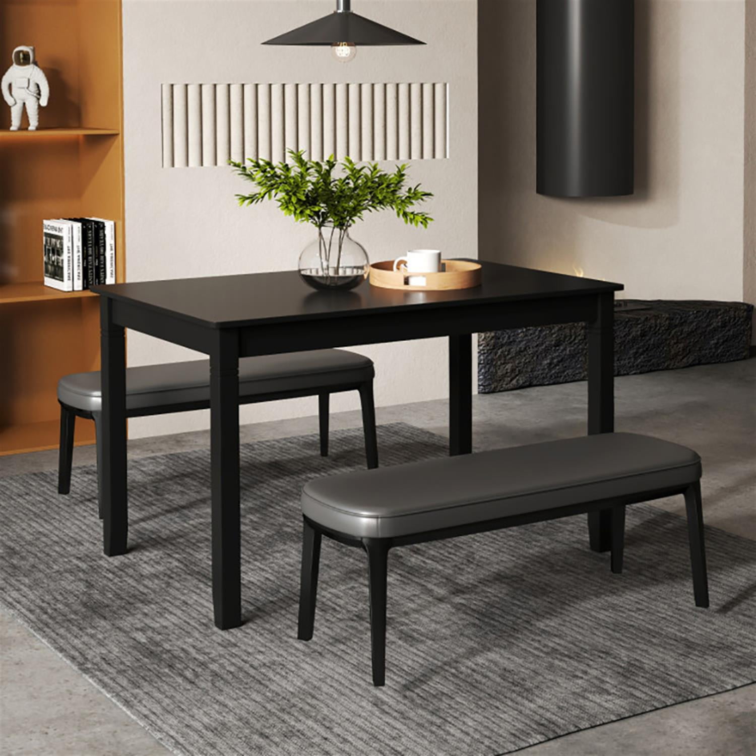Demi Bonn 48" Dining Table with Rubber Wood Legs, Kitchen Table for 2-4 People, Rectangular Dinner Table for Home Office, Living Room Furniture, Black
