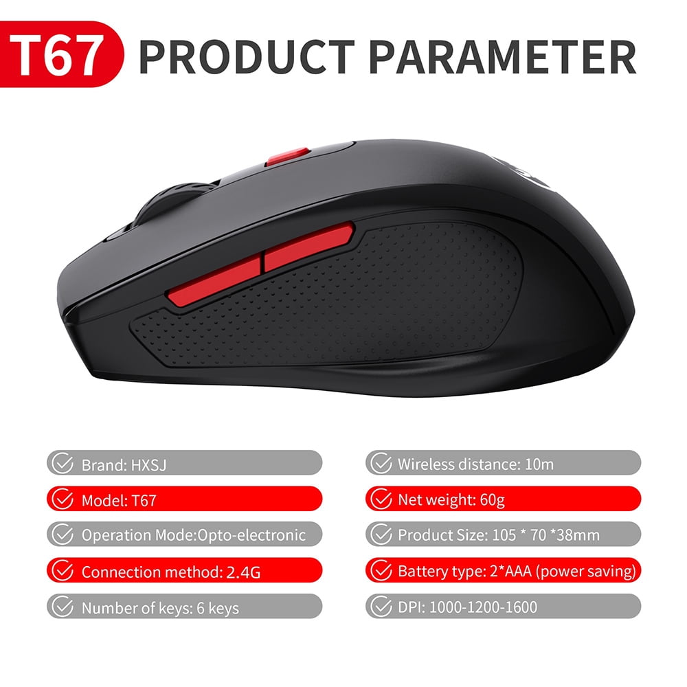 Hxsj T67 2 4g Wireless Mouse 6 Keys Office Gaming Mouse Ergonomic Mice With 3 Level Adjustable Dpi For Pc Laptop Walmart Com