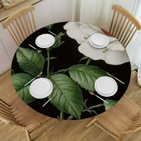 

Patifu Rose Leaves Round Tablecloth 100% Polyester Stain-Resistant Washable for Indoor and Outdoor Use Ideal for Restaurants Weddings Parties Full Width Single-Sided Printing Tablecloth 54 -58
