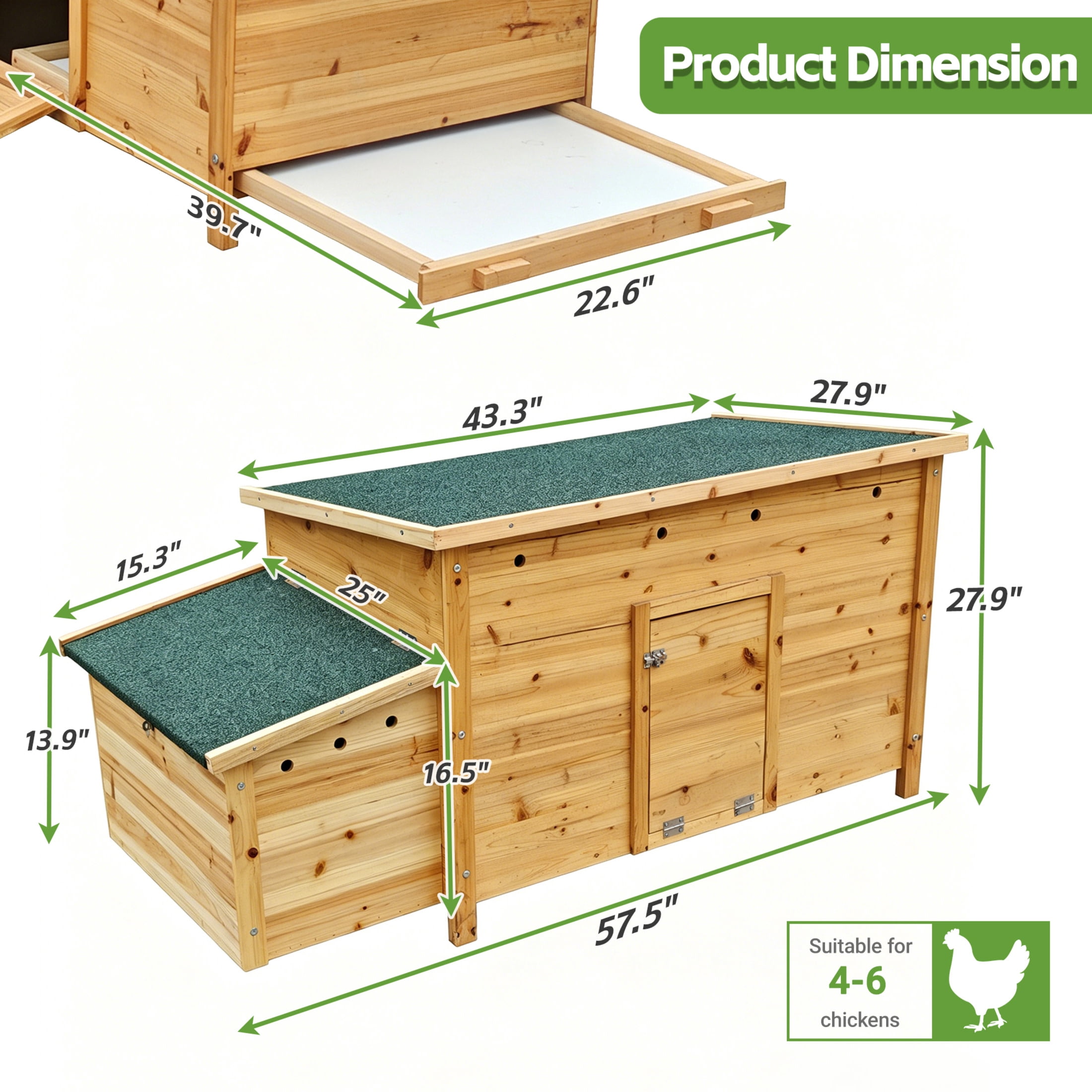 Noble House Wooden Chicken Coop with Nesting Box, Removable Tray & Waterproof Asphalt Roof