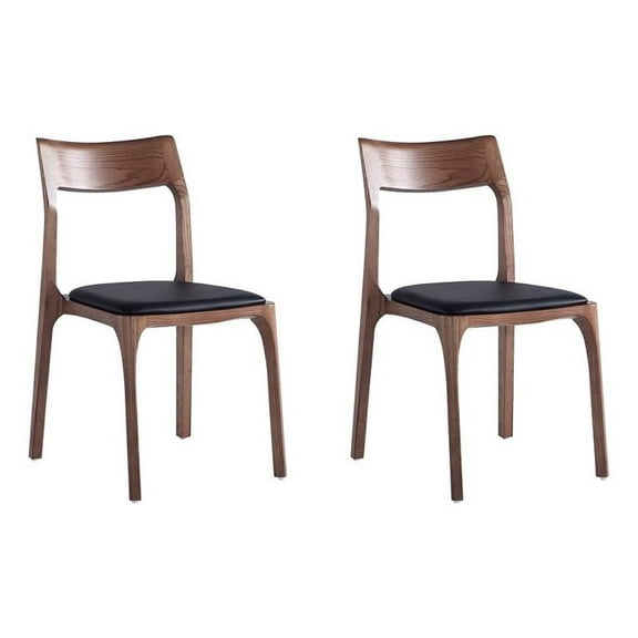Moderno Stackable Dining Chair with Solid Wood Frame in Walnut & Black- Set of 2