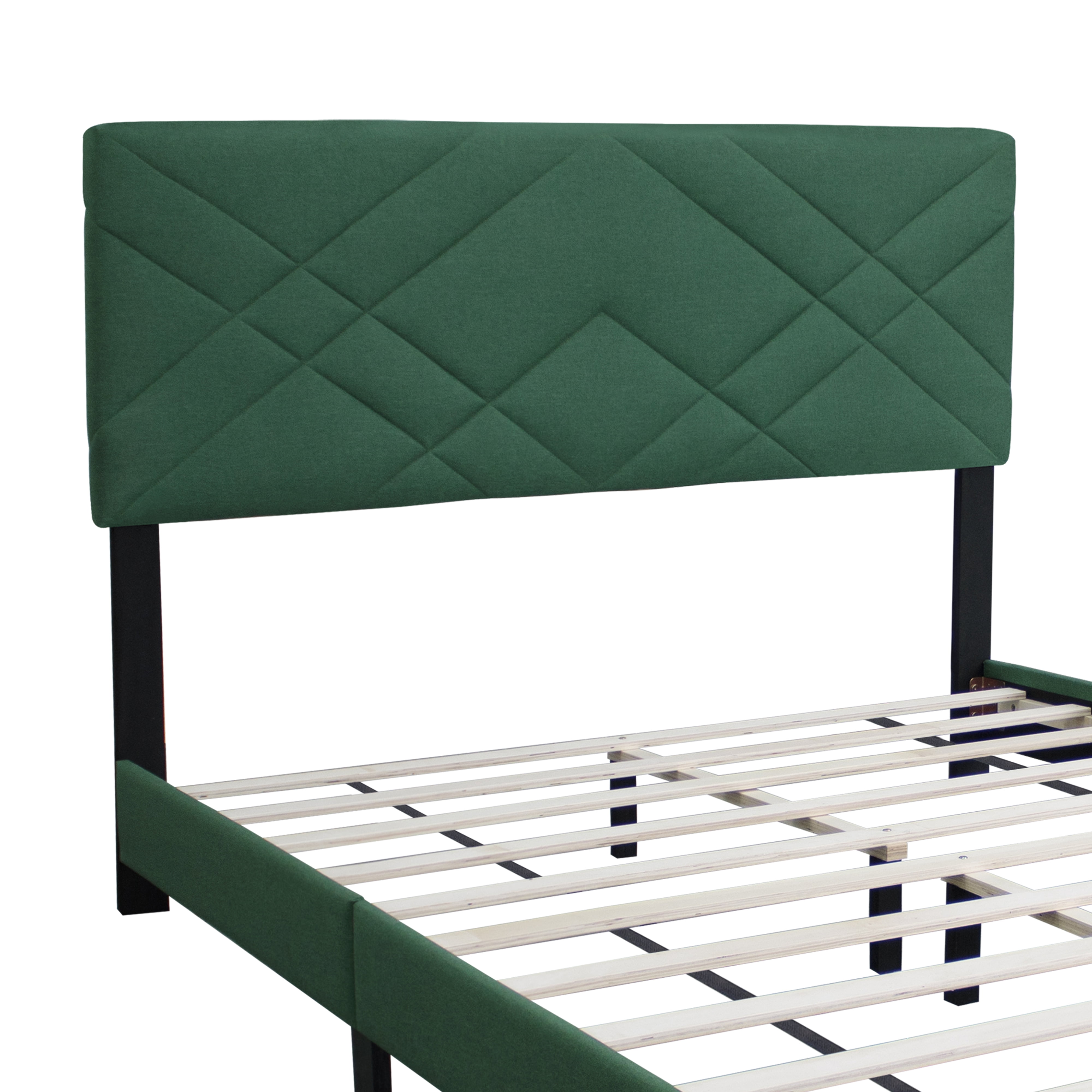 Euroco Upholstered Queen Size Platform Bed, Adjustable Headboard, Green