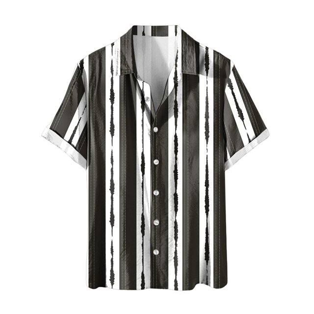 Wyzesi Maternity Shirts Fall Colors Men Short Sleeve Fashion Striped Printed Shirt Multicolor Striped Non Positioned Printed Men Shirt Compression Shirt Men Slimming Undershirt Body