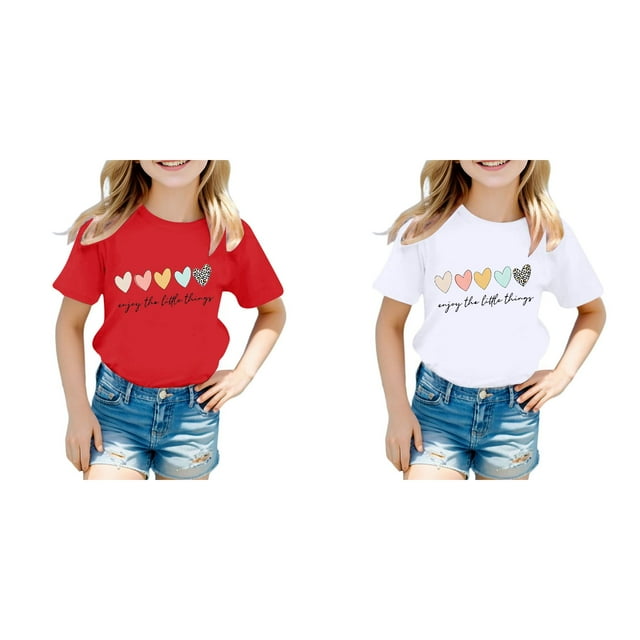 2 Pack(Blanc 1PCS & Rouge 1PCS) Multipack 4T Tenue de Pâques pour Imprimé Graphique Mignon T-Shirts pour Col Rond Manches Courtes T-Shirt Décontracté d'Été
