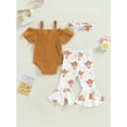 thumbnail image 4 of Spewahor Infant Baby Toddler Girls Summer Jumpsuit Set, Short Sleeve Off Shoulder Romper + Leopard/Flower Flare Pants + Bow Headband 0-18Months, 4 of 9