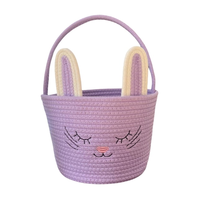 Cesta de conejito de Pascua con asa, adorable bolsa de golosinas vacía, organizador de almacenamiento Púrpura