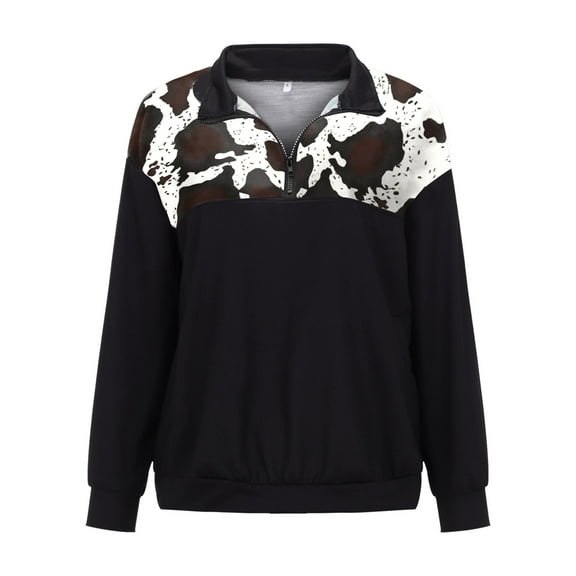 XIAONU Womens Sweatshirts Color Block Trend Half Zip Collar Pullover Hoodie Baggy Long Sleeved Hoodless Sweatshirt