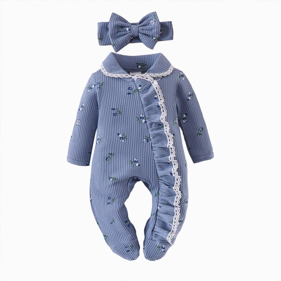Gubotare Baby Girl Winter Clothes Baby Romper Jumpsuit Cotton One-Piece Outfit Overall 0 3 6 9 12 18 Months (Blue,Newborn)