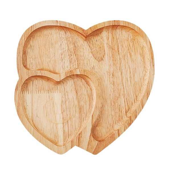 Heart Shape Solid Wood Tray with Double Compartment for Fruit and Serving