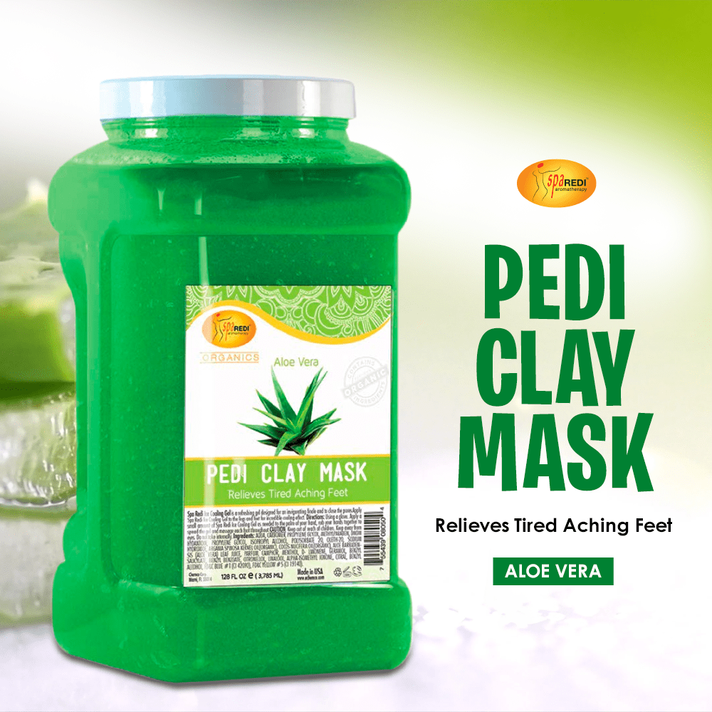 SPA REDI - Clay Mask, Aloe Vera, 128 Oz - Pedicure and Body Deep Cleansing, Skin Pore Purifying, Detoxifying and Hydrating - Natural Bentonite Clay, Infused with, Amino Acids