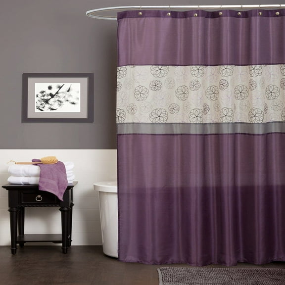Lush Decor Covina Floral Shower Curtain, Purple, 72x72