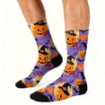 thumbnail image 5 of Halloween Pumpkin Print Socks for Women Men, Purple Novelty Mid-Calf Crew Socks with Witch Hat Design, Breathable Comfortable Funny Holiday Party Gifts, 5 of 6
