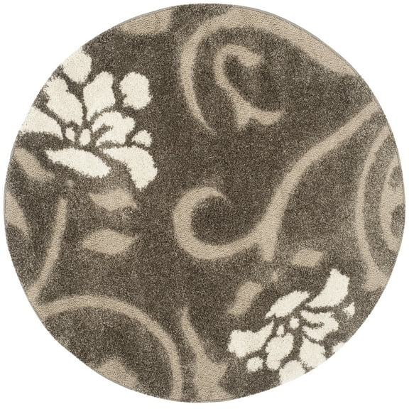 SAFAVIEH Florida Davin Floral Shag Area Rug, Smoke/Beige, 4' x 4' Round