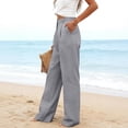 thumbnail image 3 of Linen Pants Women Summer Pleated Business Casual Dress Pants High Waisted Linen Trousers with Pockets Gray XL, 3 of 4