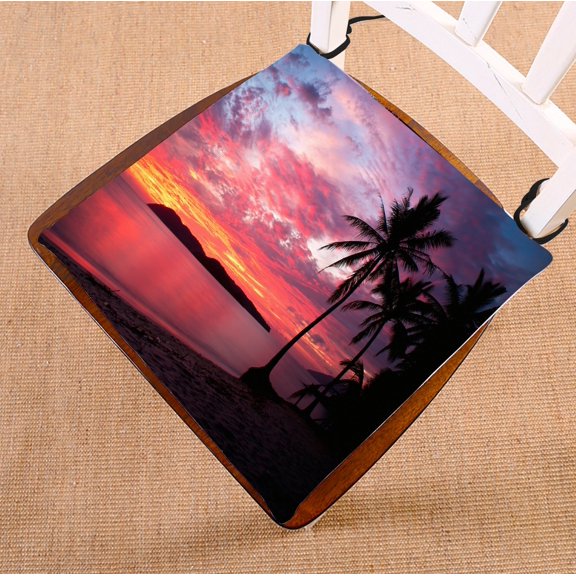 PHFZK Seascape Chair Pad, Sunset with Birds Palms at Rebak Island Langkawi Malay Seat Cushion Chair Cushion Floor Cushion Two Sides Size 16x16 inches