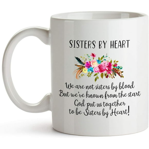 YouNique Designs Not Sisters by Blood but Sisters by Heart Mug, 11 Ounces, Unbiological Sister Mug, Soul Sister Mug, Best Friend Mug (Black Handle)