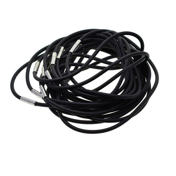 Yunhgft 10 Pcs 3mm Black Rubber Cord Rope Necklace Chain with Copper Plug Clasp 55cm