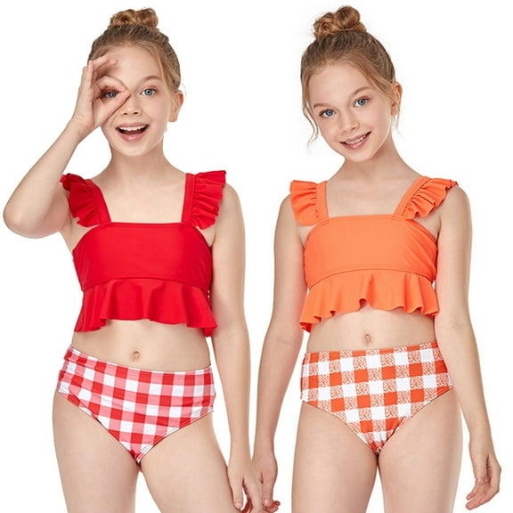 Ytdscs Baby Kids Girls Bikini Bathing Suits Set Cute Ruffles Swimsuits Sun Protection Halter Swimwear Two-Piece Size (2-12T)