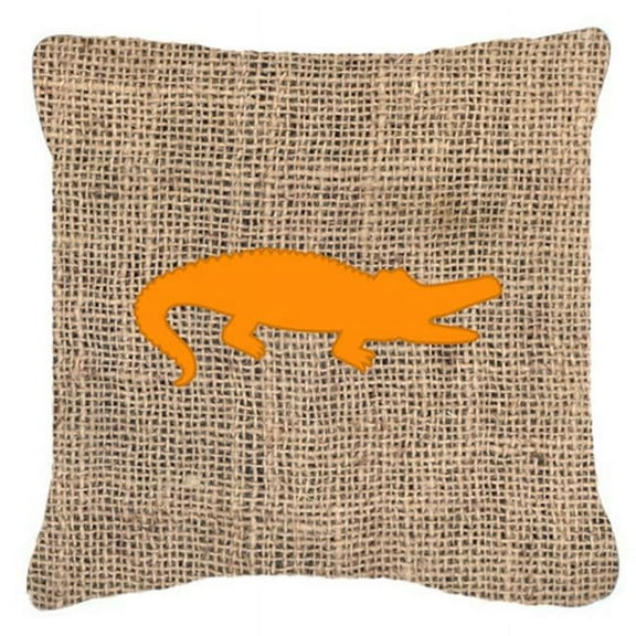 Alligator Burlap And Orange Indoor & Outdoor Fabric Decorative Pillow